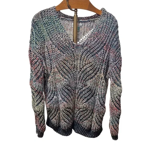Anthropologie Multicolor Chroma Chunky Knit V-Neck Sweater 1X - Picture 11 of 16